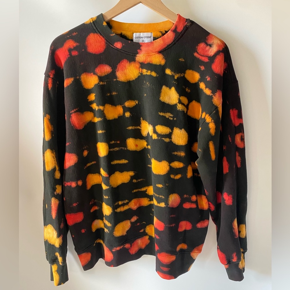 Cotton Citizen Men’s Brooklyn Crew • Black & Orange Tie Dye Sweatshirt SZ S